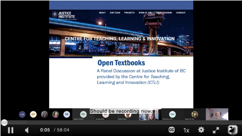 Screenshot of the recording of the Panel Discussion on Open Textbook Development.