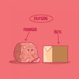 Graphic of brain and a box and thinking