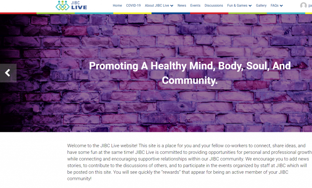 screenshot of JIBC live webpage