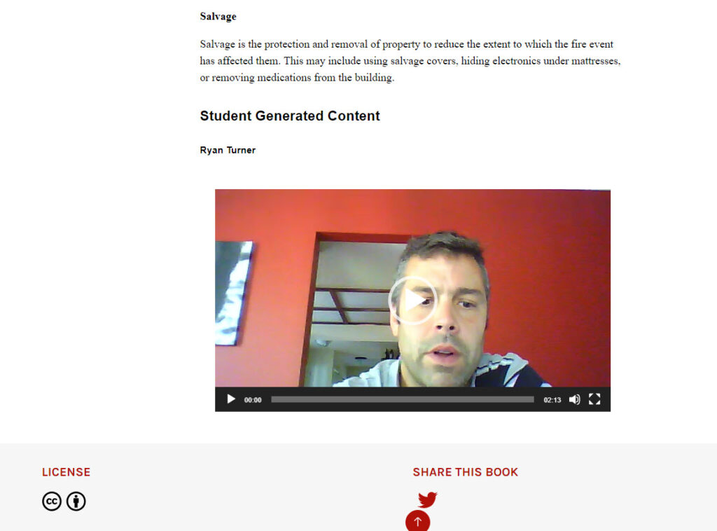 Screenshot of student generated content