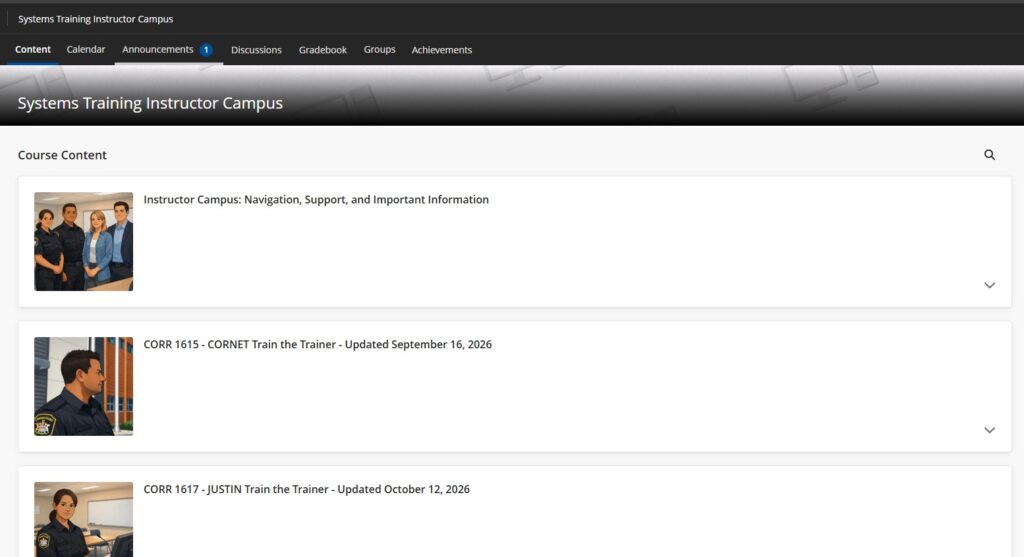 Screenshot of the Instructor Campus homepage