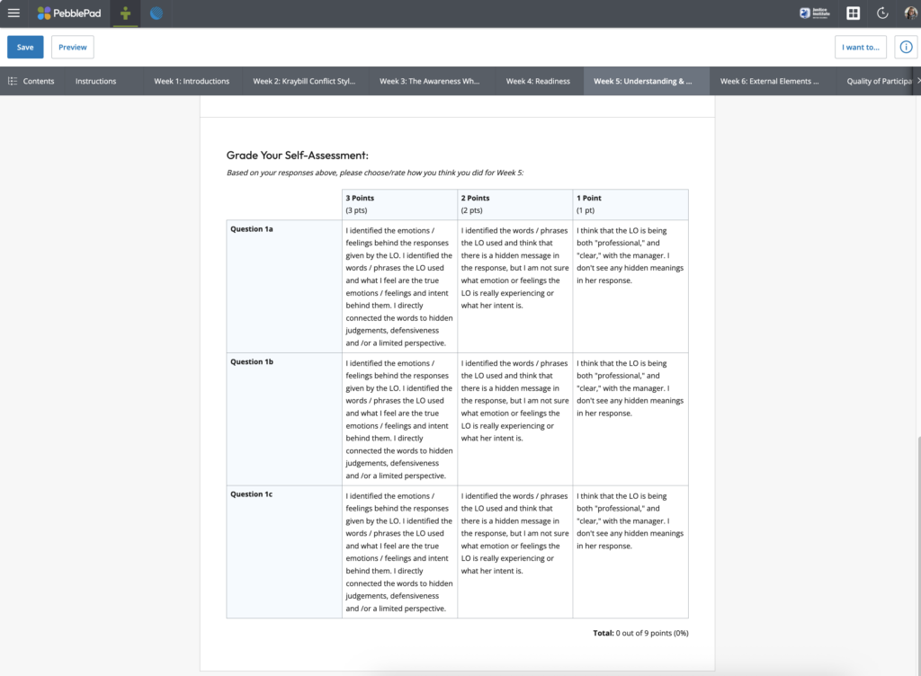 screenshot of a PebblePad workbook page.