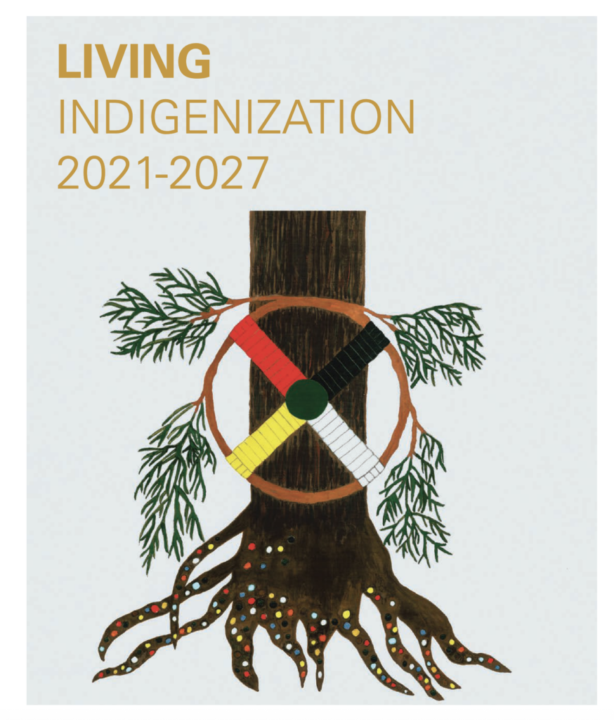 A screenshot of the cover of JIBC's Living Indigenization Guide 2021-2027.