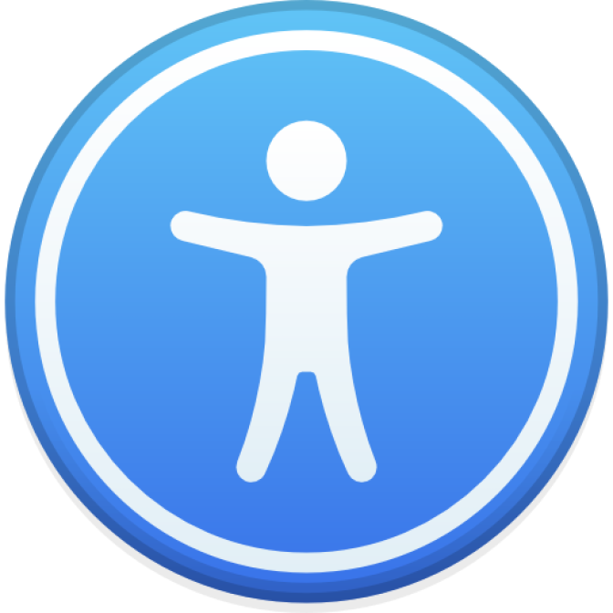 blue icon with graphic image of a person in the middle in white.