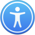 blue icon with graphic image of a person in the middle in white.