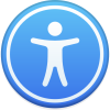 blue icon with graphic image of a person in the middle in white.