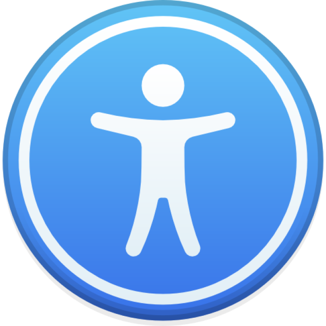 blue icon with graphic image of a person in the middle in white.