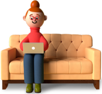 3D of person sitting with a laptop to consult