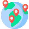 graphic icon of the earth with pins randomly placed.